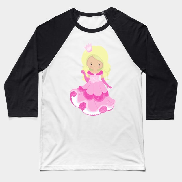 Cute Princess, Crown, Pink Dress, Blonde Hair Baseball T-Shirt by Jelena Dunčević